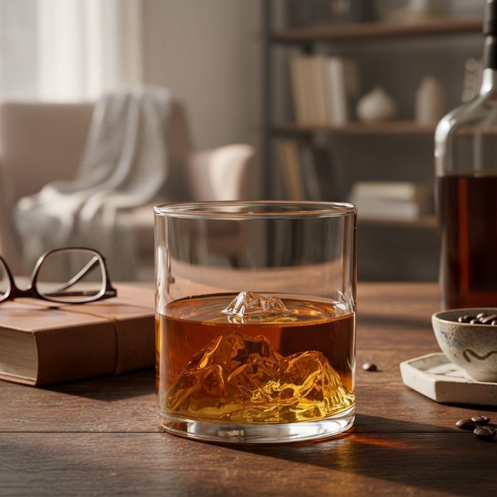 Winkee Whiskey On The Rocks Glas – Mit 3D-Berg-Relief Im Boden, Perfekt Für Bourbon & Scotch