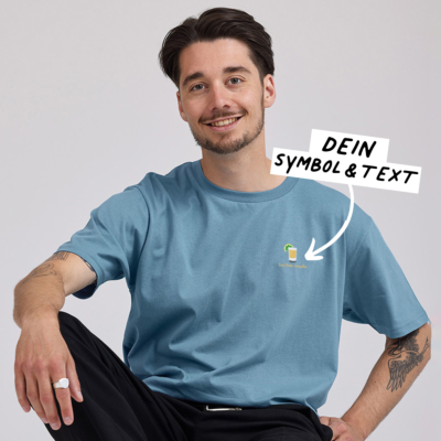 Besticktes T-Shirt Hellblau mit Text und Symbol