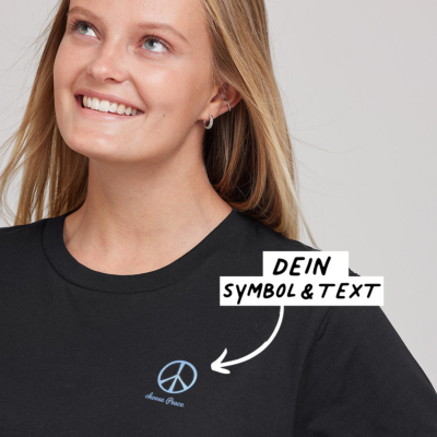 Besticktes T-Shirt Schwarz mit Text und Symbol