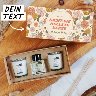 Duftkerzen und Diffuser Set mit Hintergrund und Text
