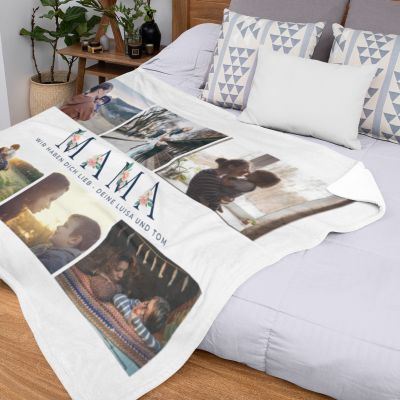 Fotogeschenke Mama-Decke mit 6 Bildern und Text