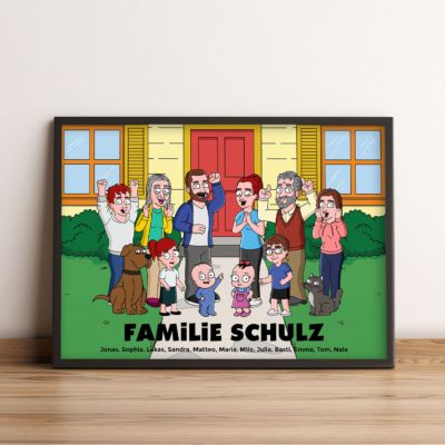 Personalisierbare Poster-Illustration Zeichentrick Familie