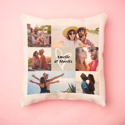 Personalisierbarer Kissenbezug mit 6 Fotos und Text Personalisierbarer Kissenbezug mit 6 Fotos und Text