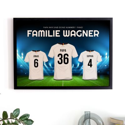 Personalisierbares Poster Familie mit Fußball-Trikots