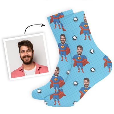 Personalisierbare Socken mit Gesicht und Superhelden Personalisierbare Socken mit Gesicht und Superhelden
