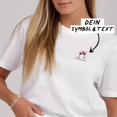 Besticktes T-Shirt Weiß mit Text und Symbol