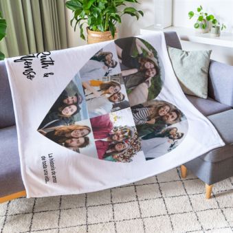 Manta personalizada con corazón, fotos y texto