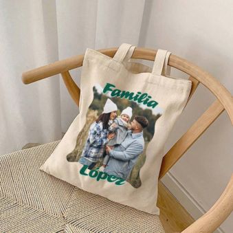 Bolsa de yute personalizable con foto y texto