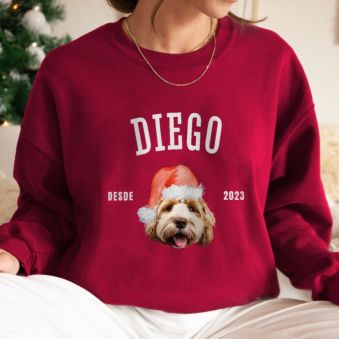 Suéter personalizable con tu mascota y gorro navideño