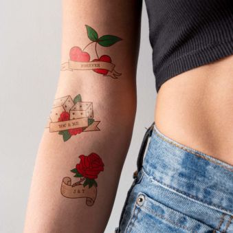 Personlig tatoveringssæt med 6 stk. med retrodesigns og tekst