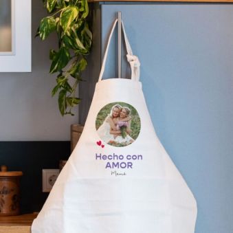 Delantal de cocina personalizable con foto y texto