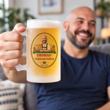 Personalisierbarer Bierkrug mit Logo und Gesicht