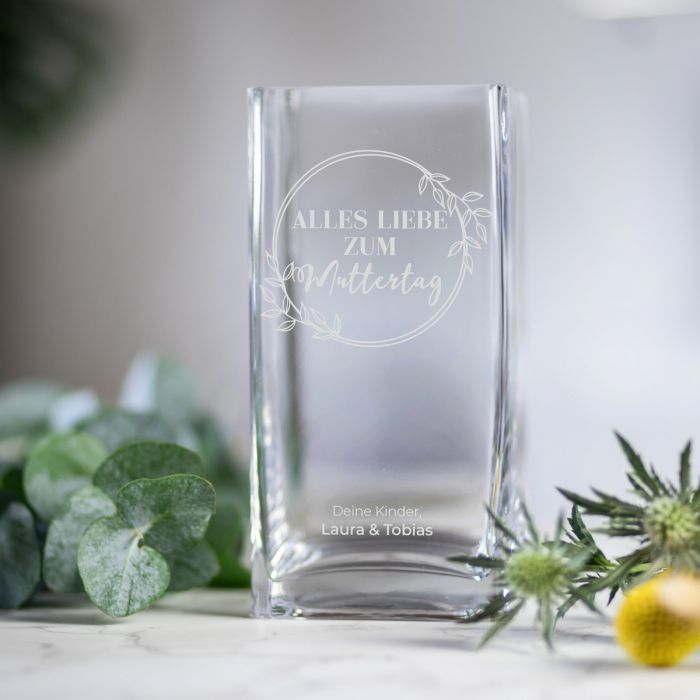 Personalisierbare Vase mit Text und Blumenmuster main product photo