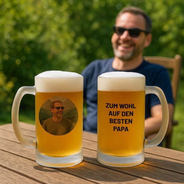 Personalisierbarer Bierkrug mit Foto und Text