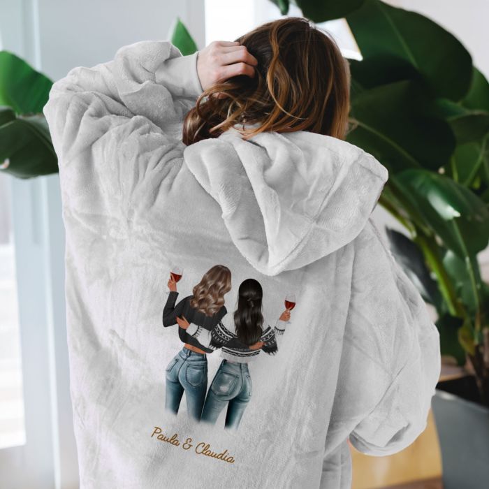 Personalisierbare Hoodie Decken-Illustration zwei Freundinnen