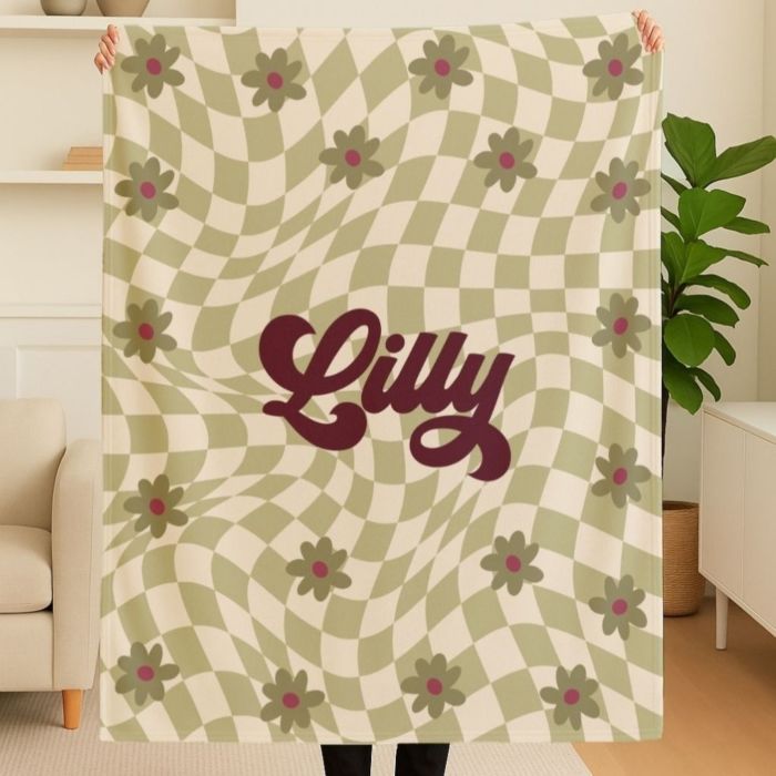 Personalisierbare Decke mit Retro-Hintergrund und Name 