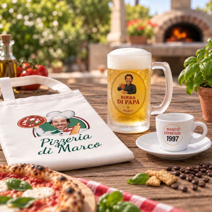 Geschenkset Italien mit Schürze Bierkrug und Espresso Tasse