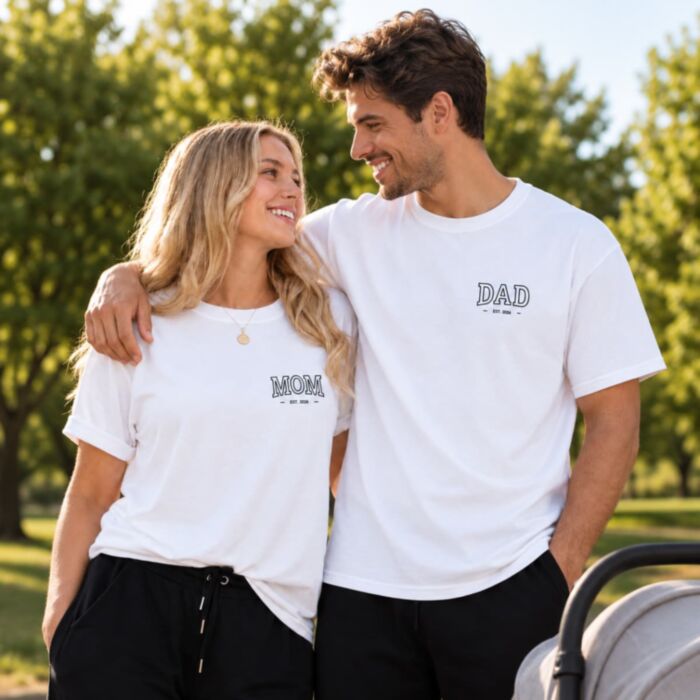 Geschenkset für Eltern T-Shirts mit Jahreszahl, personalisierbar
