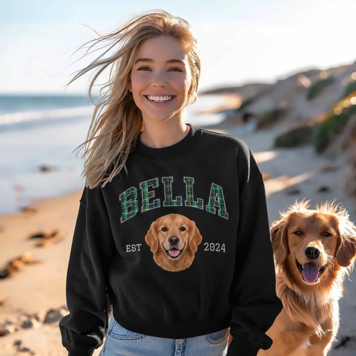 Haustier Pullover im Varsity College Design mit Foto, Name und Jahr Haustier Pullover im Varsity College Design mit Foto, Name und Jahr