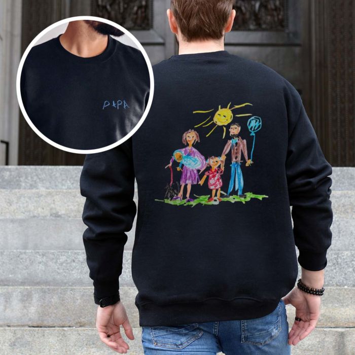 Personalisierbarer Pullover mit deiner Zeichnung vorne und hinten
