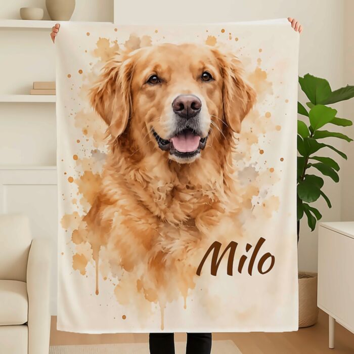 Personalisierbare Decke mit Haustier-Foto im Aquarell-Stil
