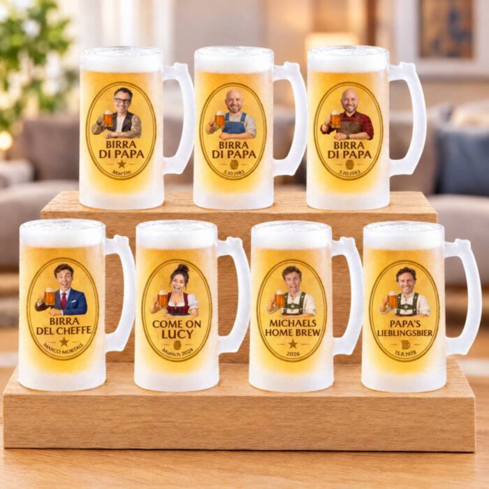 Personalisierbarer Bierkrug mit Logo und Gesicht