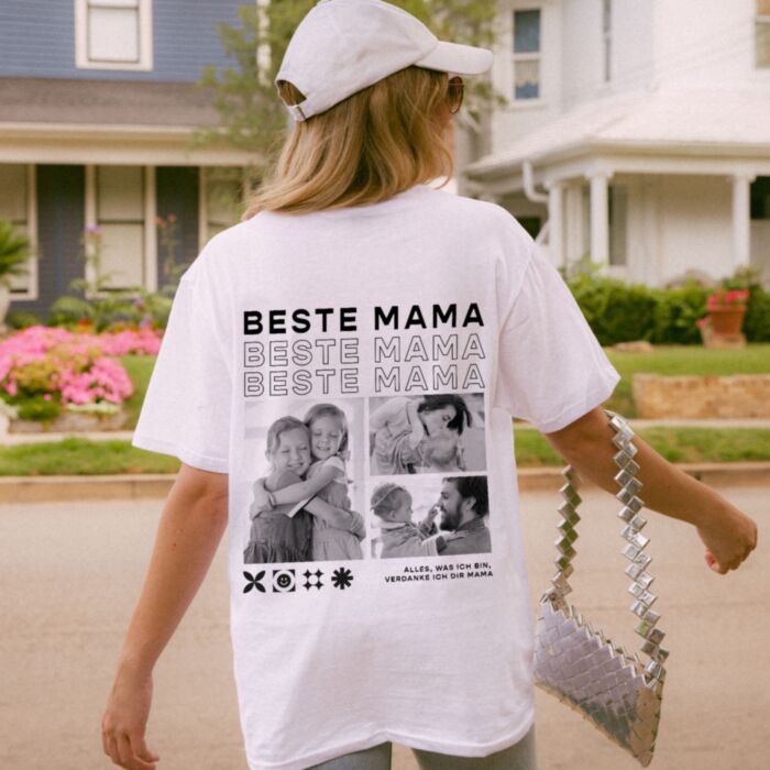 Personalisierbares T-Shirt mit Schwarz Weiß Fotos und Text - Design