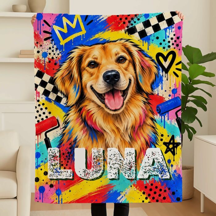 Personalisierbare Decke mit Foto – Personalisierbares Haustier-Porträt im Graffiti-Stil