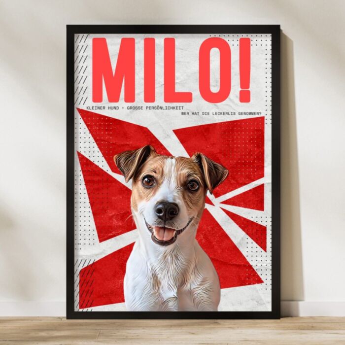 Hunde Poster personalisiert mit Foto und Namen – Retro-Halftone