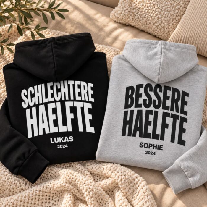 Personalisierter Kapuzenpullover mit Name - Bessere Hälfte