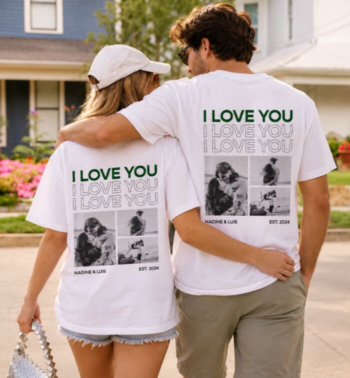 Personalisierbares T-Shirt mit Schwarz Weiß Fotos und Text