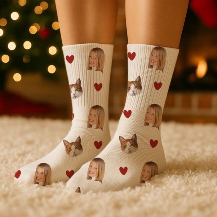 Personalisierbare Socken mit Haustier und Gesicht Personalisierbare Socken mit Haustier und Gesicht