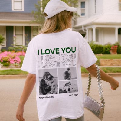 Personalisierbares T-Shirt mit Schwarz Weiß Fotos und Text