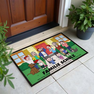 Personalisierbare Fußmatten-Illustration Zeichentrick Familie