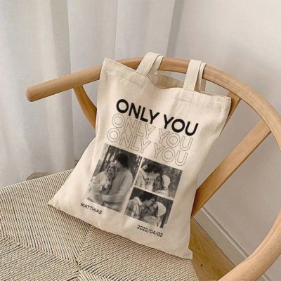 Personalisierbarer Jutebeutel mit Schwarz Weiß Fotos und Text