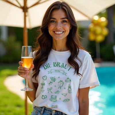 Personalisierbares JGA T-Shirt mit Symbolen und Text