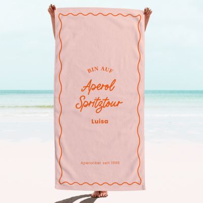 Personalisierbares Handtuch mit farbigem Hintergrund und Text