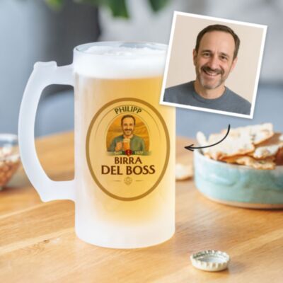 Personalisierbarer Bierkrug mit Name und Comic-Porträt