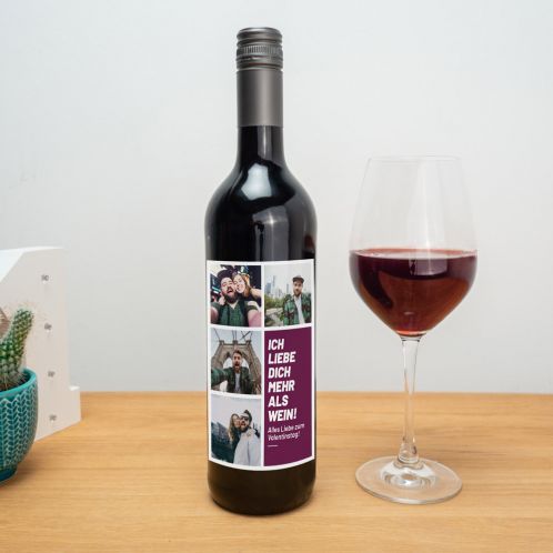 Personalisierbarer Wein mit Bildern und Text