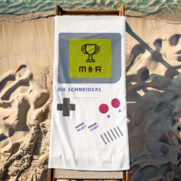 Personalisierbares Handtuch mit Spielkonsole und Text