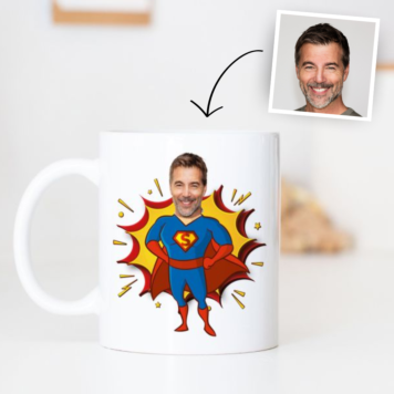 Personalisierbare Superhelden Tasse mit Gesicht