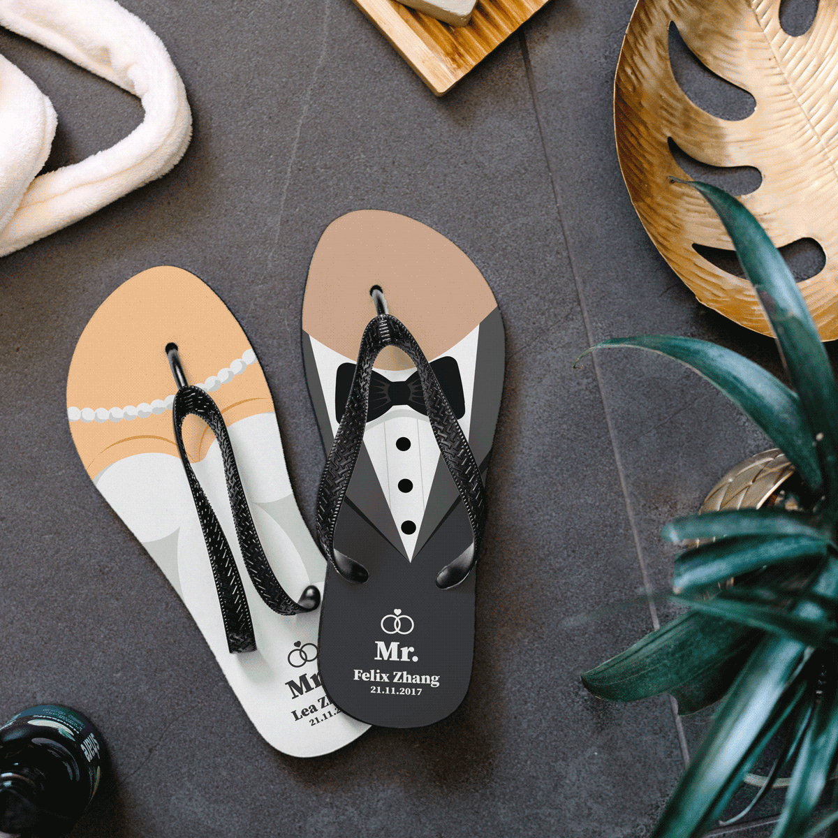 Personalisierbare Flip-Flops zur Hochzeit Personalisierbare Flip-Flops zur Hochzeit