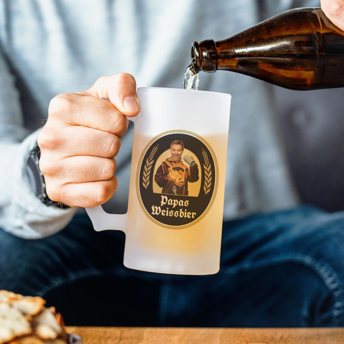 Personalisierbarer Bierkrug mit Gesicht und Name