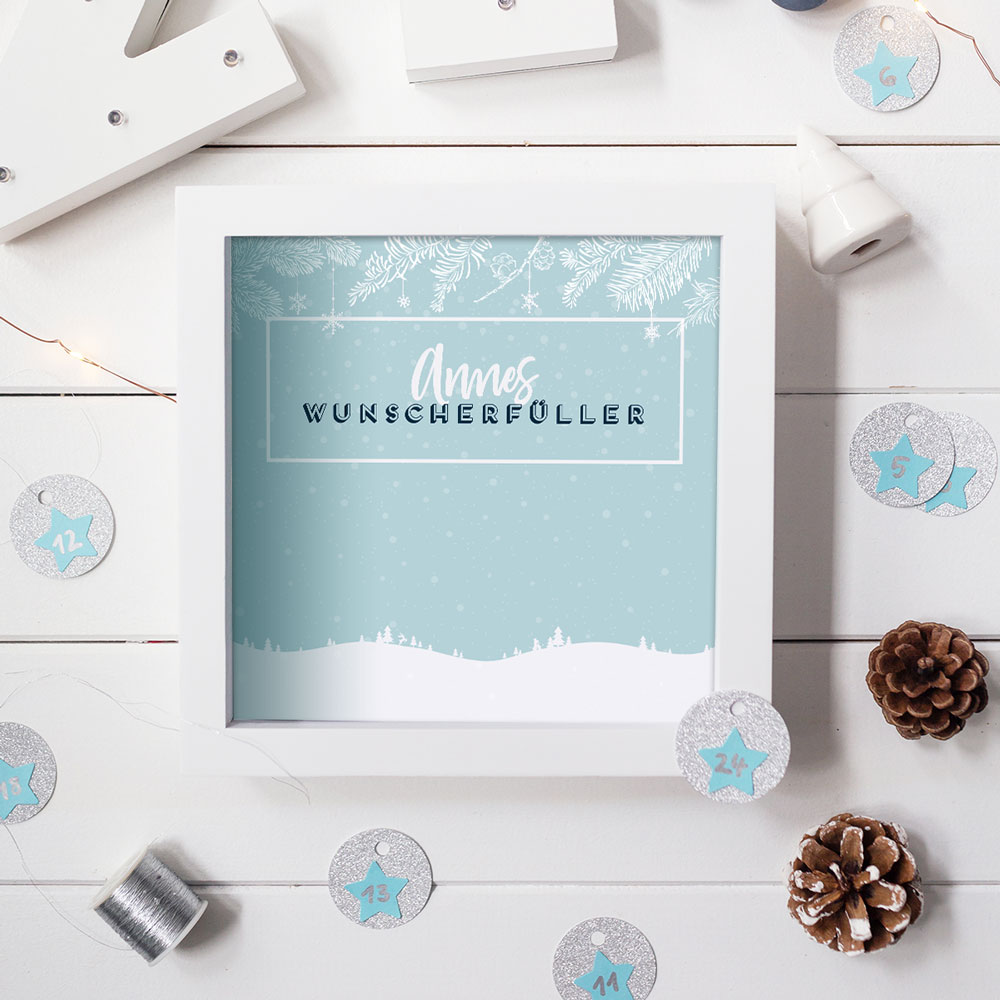 Spardose mit winterlichen Hintergründen