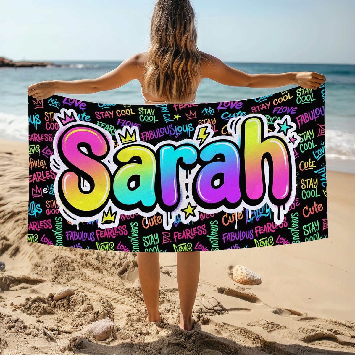 Personalisierbares Handtuch mit Namen im Graffiti Design