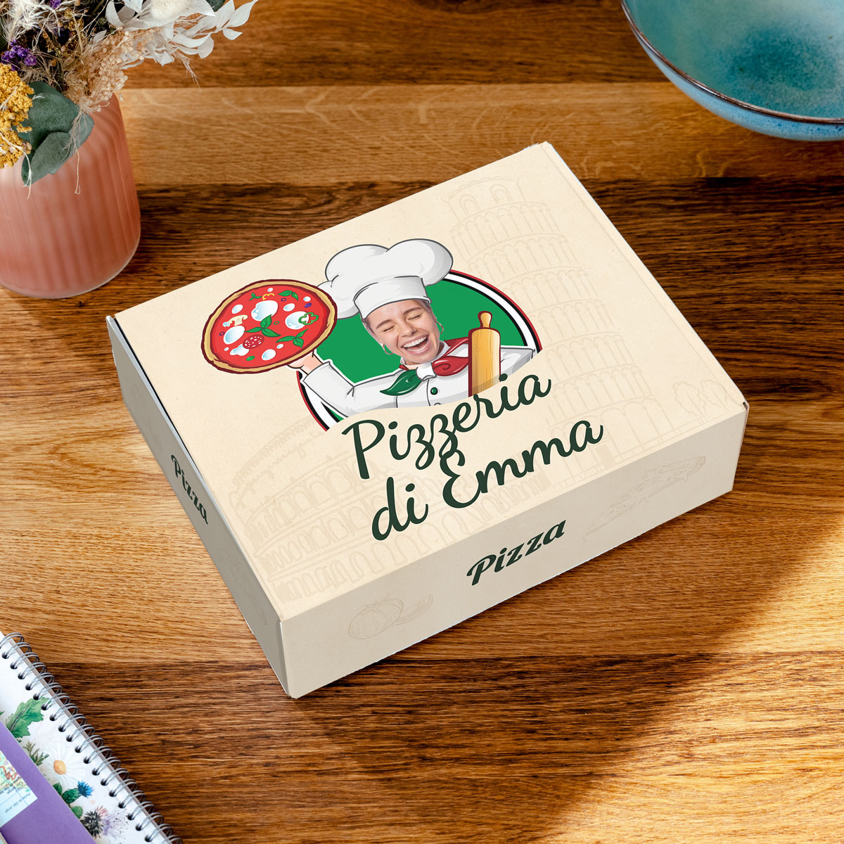 Personalisierbare Geschenkbox 30 x 23,5 cm im Pizzakarton-Style