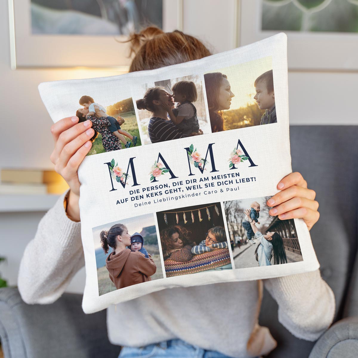Personalisierbarer Kissenbezug Mama mit Fotos und Text