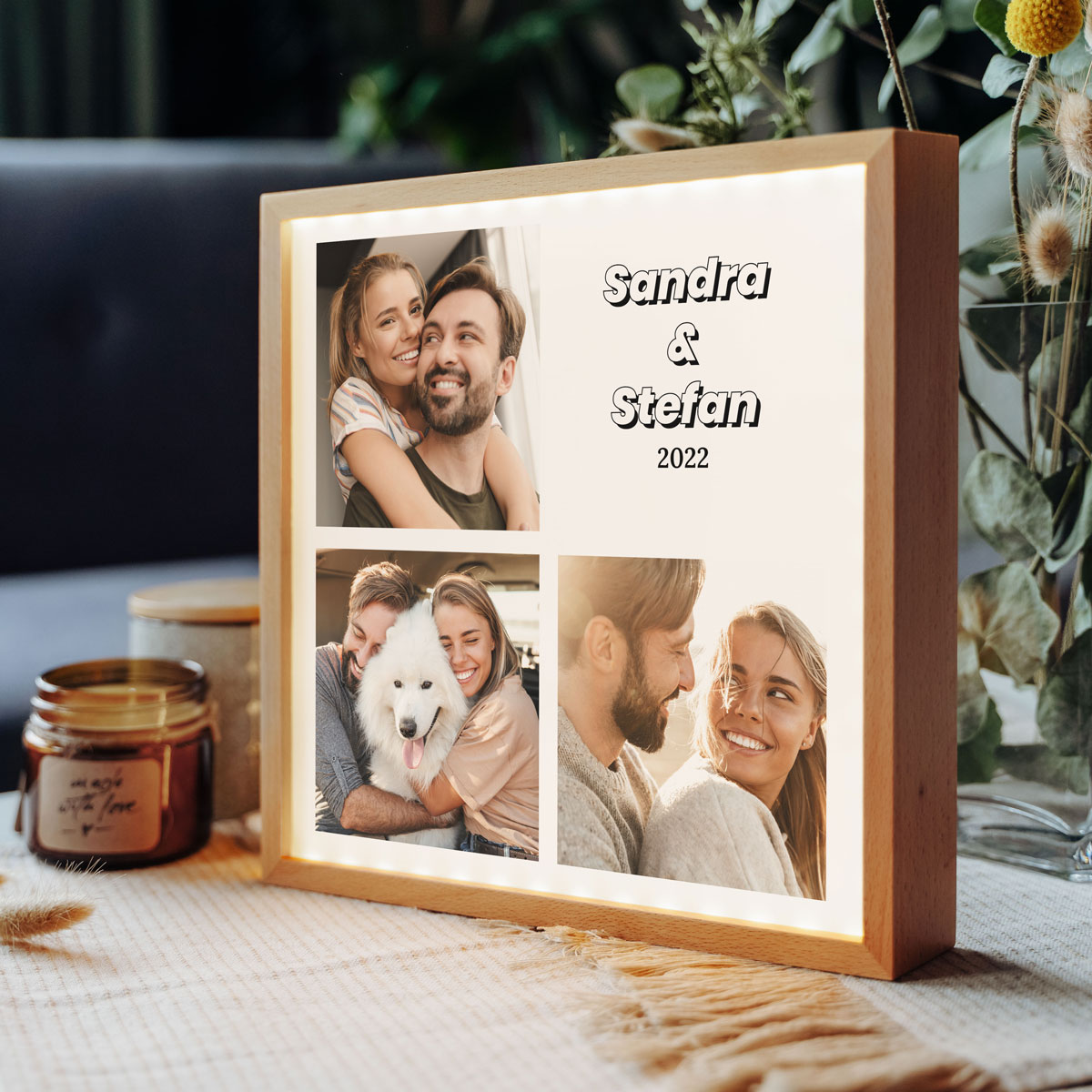 Light Box mit 3 Bildern und Text