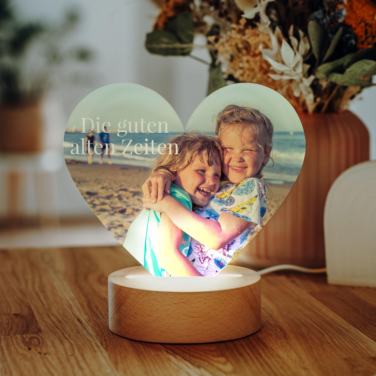 Personalisierbare Herz-Lampe mit Foto und Text