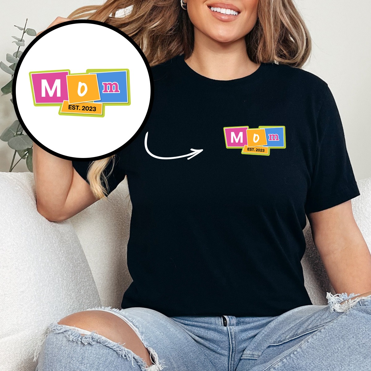 T-Shirt Mama Personalisiert mit Memphis-Design